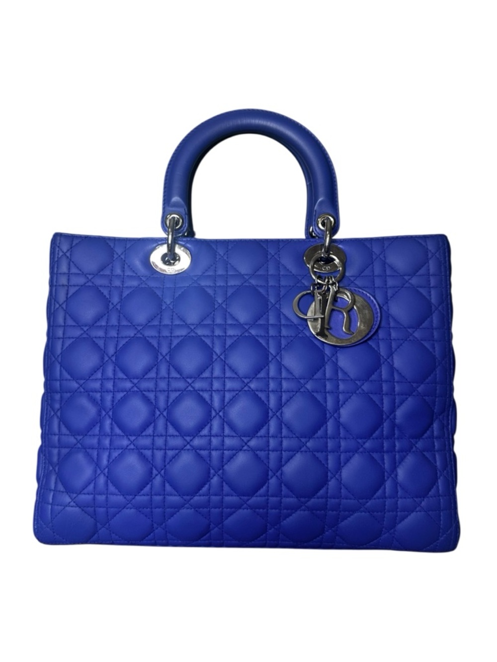 18-26 Preloved Christian Dior’s Lady Dior Cobalt Blue Lambskin Leather, Large - Picture 3 of 13
